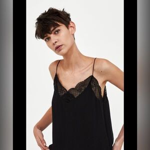 Zara Basic Black Tank Top Lace Size Medium